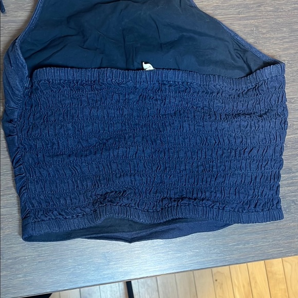 Open Edit Ruched Blue Halter Top - Picture 3 of 4